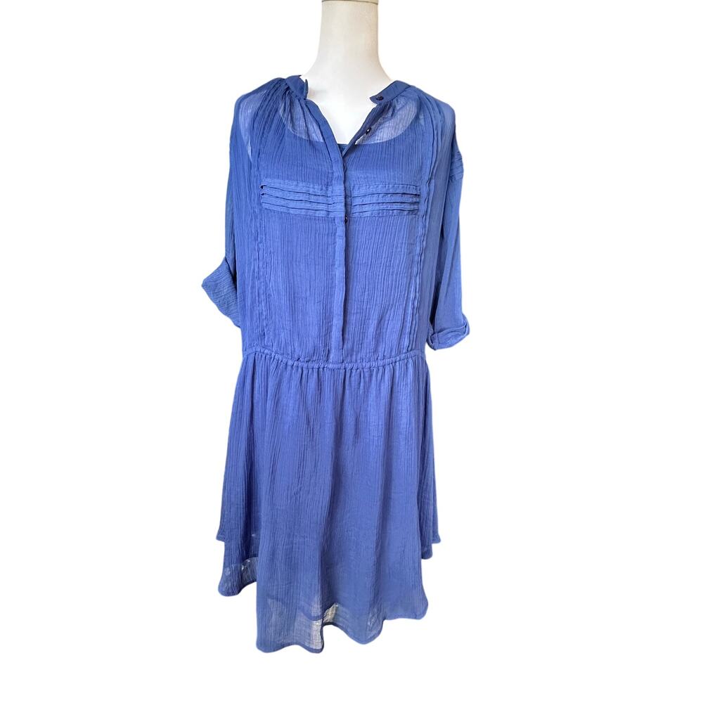 Blue sheer button up knee length dress
